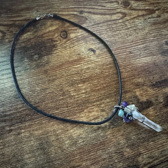 Handmade Wire-Wrapped Crystal Point Pendant Necklace – Mixed Gemstones - Picture 1 of 4